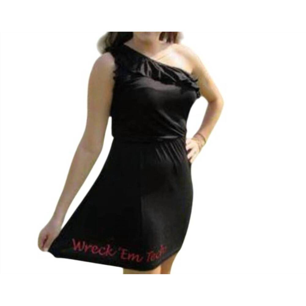 NEW LIVY LU texas tech university logo one shoulder dress in black